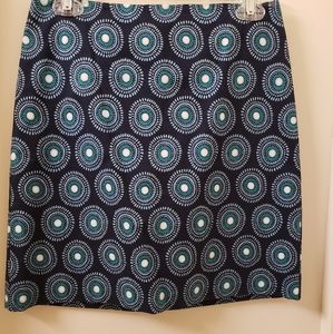 Blue skirt with colorful circle pattern